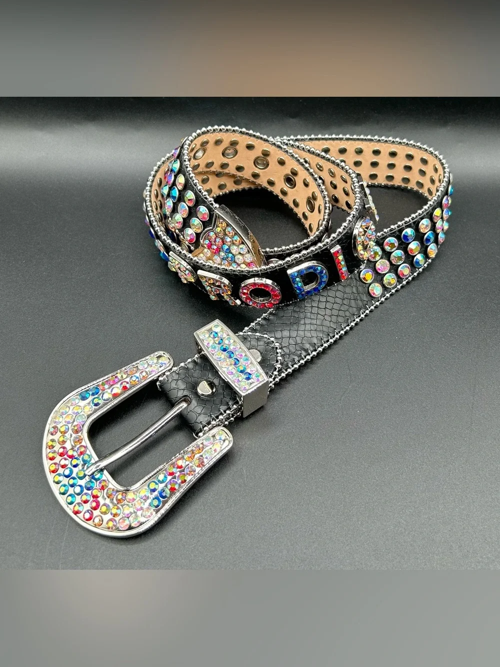 MAJESTIK “Prodigy” Leather Belt Colorful - Rhinestone . Size L